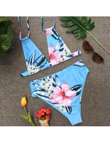 High Waist Flowered Bikini Set
