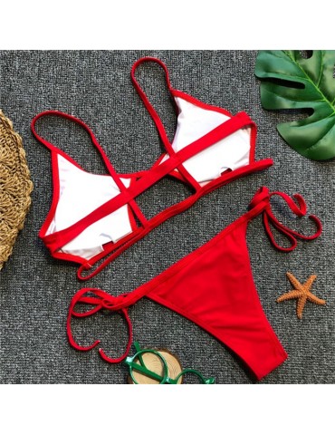 Cutout Top Red Cami Bikini Set