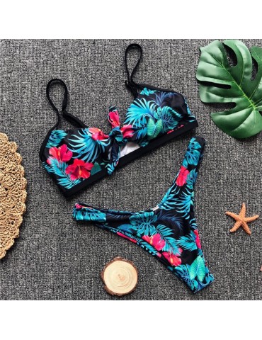 Tropical Print Cutout Bikini Set