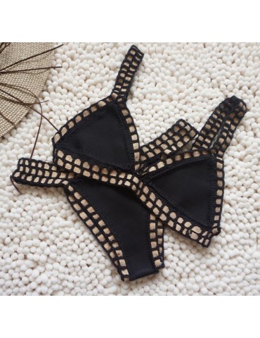 Black Knit Crochet Bikini Set
