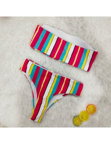 Multi-Color Bandeau Bikini Set