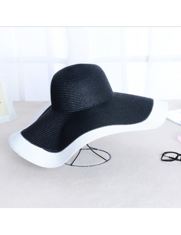 Black With White Boarder Wide Brim Hat