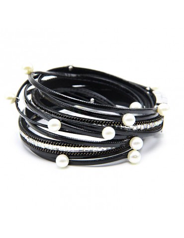 Black Pearls And Rhinestones Multilayer Bracelet