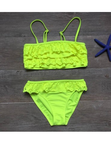 Lime Grön Tube Top Bikini Set