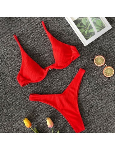 Plunging Decollete Bikini Rojo