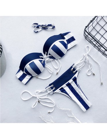 Striped Navy Blue Bikini